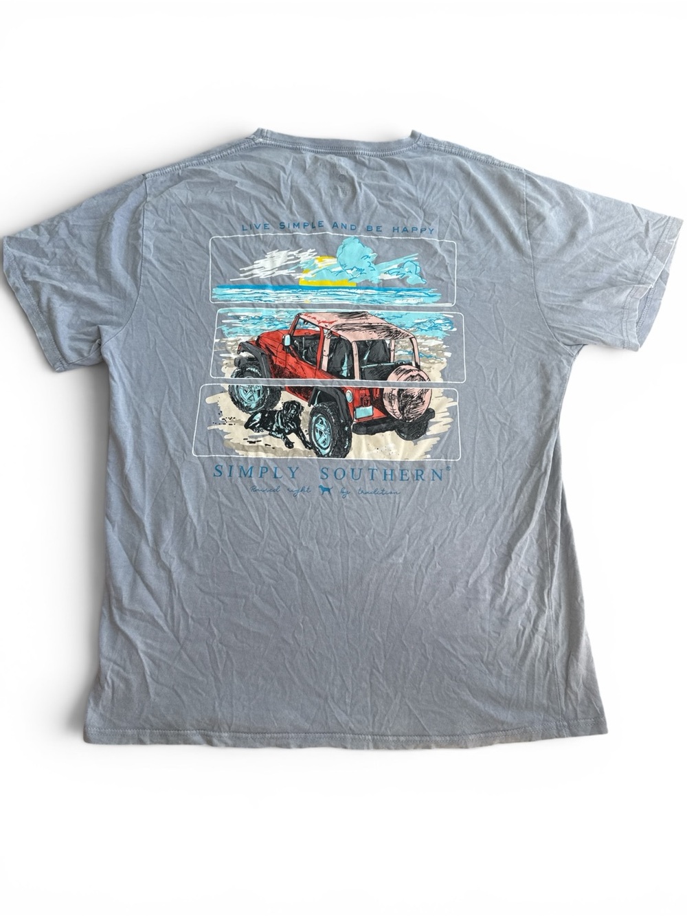 Simply Southern Gray Red Jeep Beach Graphic Tee – Unisex Size Medium